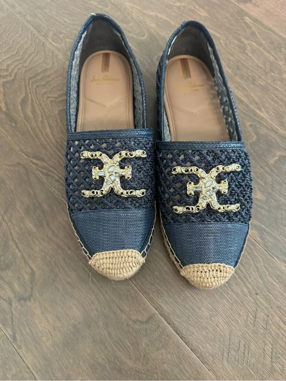 Sam Edelman Navy Blue Espadrille Flats with Gold Logo